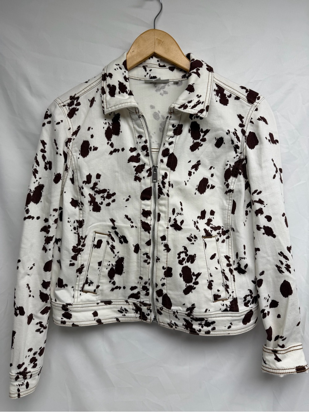 Chico's White Jacket with Brown Splatter Print